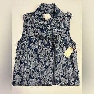 Vintage Forvever 21 Premium Denim Floral Print Vest Size US L